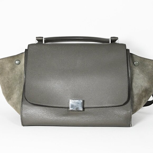 Celine Trapeze Leather 2-Way Handbag Turn-Lock front Closure Leather-Lined Sage - Picture 2 of 13